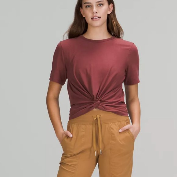 Lululemon Crescent T-Shirt SILVER BLUE GREEN PIMA Cotton Size 8 Knot - Picture 5 of 7